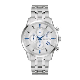 Men's Bulova Classic Sutton Silver-Tone Blue Accent Chronograph Watch (Model: 96B404)