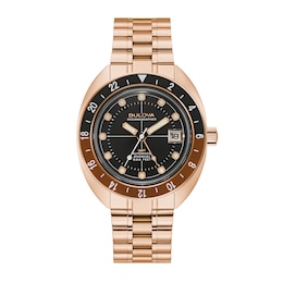 Men's Bulova Oceanographer Rose-Tone Brown Accent Automatic Watch with Black Dial (Model: 97B215)