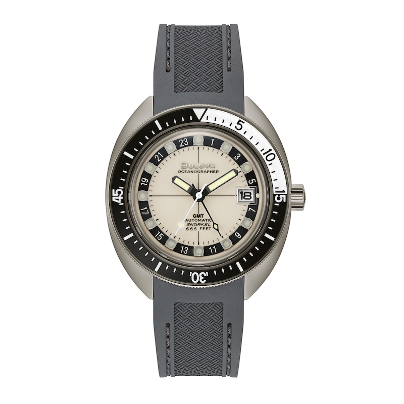 Main Image 1 of Men's Bulova Oceanographer Grey IP Black Strap Automatic Watch with Luminescent White Dial (Model: 98B407)