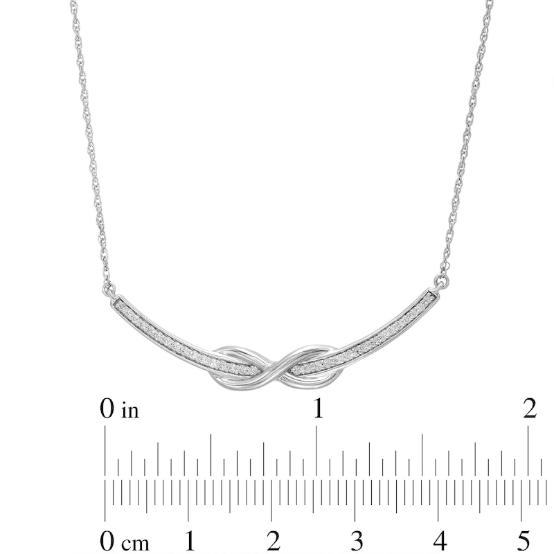 Main Image 3 of 1/5 CT. T.W. Diamond Infinity Overlay Curved Bar Necklace in Sterling Silver