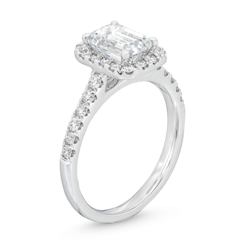 2 CT. T.W. Certified Emerald-Cut Lab-Created Diamond Frame Engagement Ring in 14K White Gold (F/SI2)