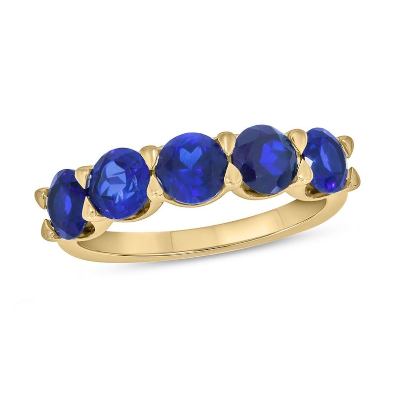 5.0mm Blue Lab-Created Sapphire Five Stone Band in 10K Gold