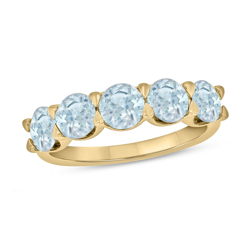 Main Image 1 of 5.0mm Aquamarine Five Stone Band in 10K Gold