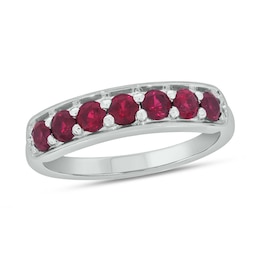 3.0mm Lab-Created Ruby Seven Stone Sideways Bar Band in 10K White Gold