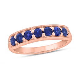 3.0mm Blue Lab-Created Sapphire Seven Stone Sideways Bar Band in 10K Rose Gold