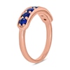 Thumbnail Image 2 of 3.0mm Blue Lab-Created Sapphire Seven Stone Sideways Bar Band in 10K Rose Gold