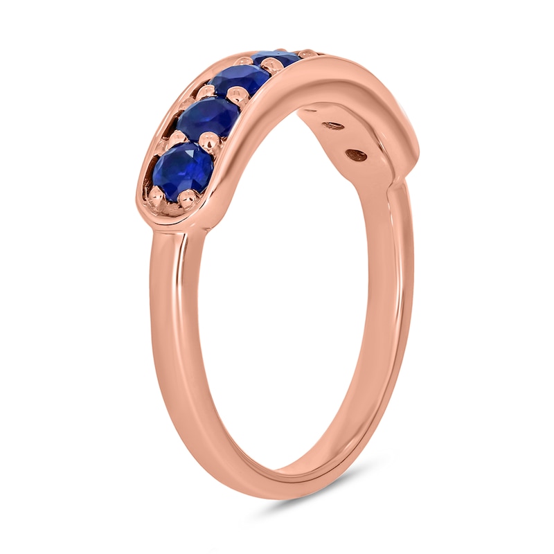 Main Image 2 of 3.0mm Blue Lab-Created Sapphire Seven Stone Sideways Bar Band in 10K Rose Gold