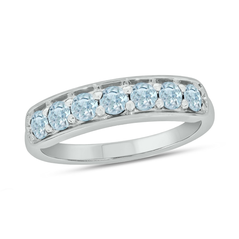 Main Image 1 of 3.0mm Aquamarine Seven Stone Sideways Bar Band in 10K White Gold