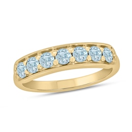 3.0mm Aquamarine Seven Stone Sideways Bar Band in 10K Gold