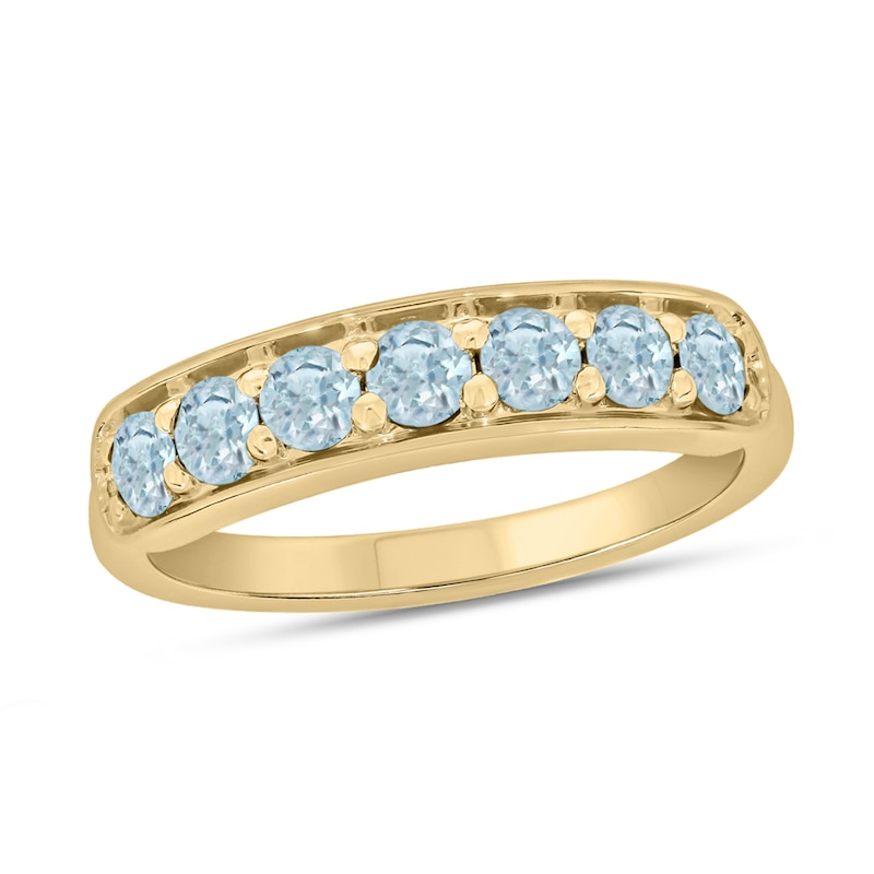 Main Image 1 of 3.0mm Aquamarine Seven Stone Sideways Bar Band in 10K Gold