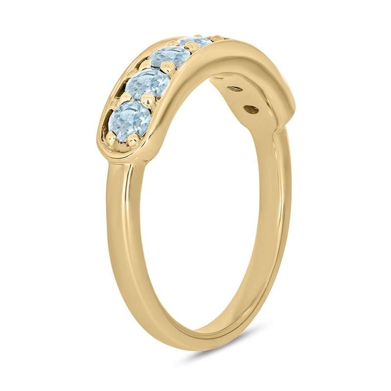 Main Image 2 of 3.0mm Aquamarine Seven Stone Sideways Bar Band in 10K Gold