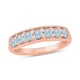 3.0mm Aquamarine Seven Stone Sideways Bar Band in 10K Rose Gold