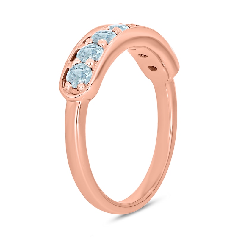 Main Image 2 of 3.0mm Aquamarine Seven Stone Sideways Bar Band in 10K Rose Gold