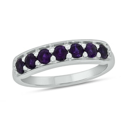 3.0mm Amethyst Seven Stone Sideways Bar Band in 10K White Gold