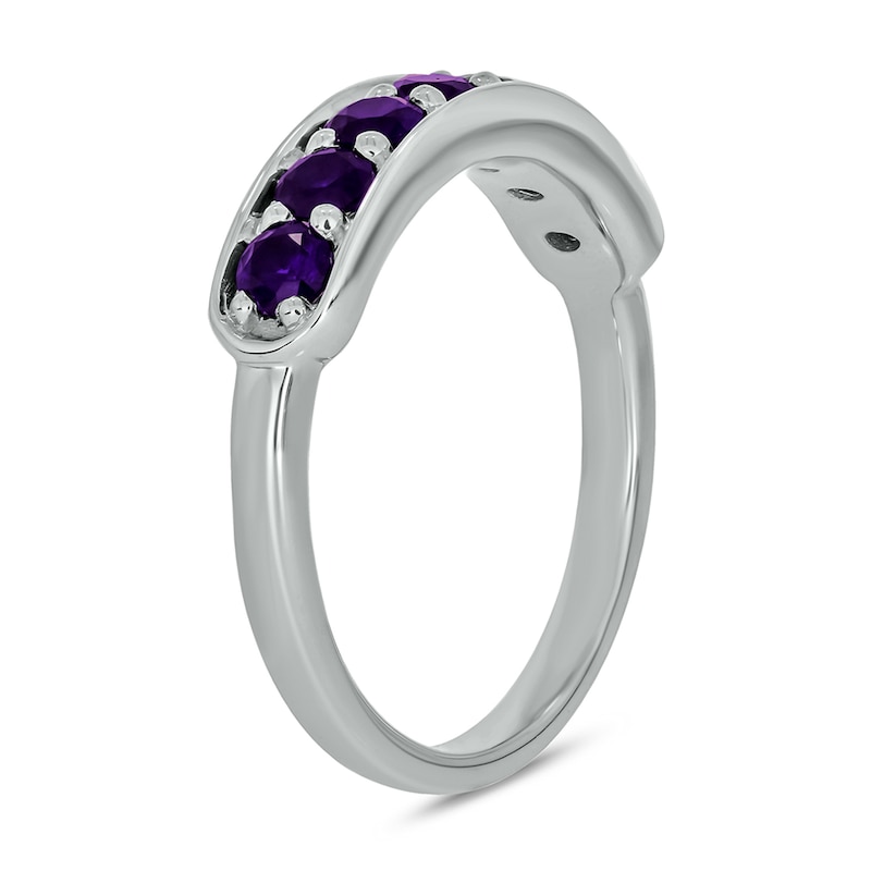 Main Image 2 of 3.0mm Amethyst Seven Stone Sideways Bar Band in 10K White Gold