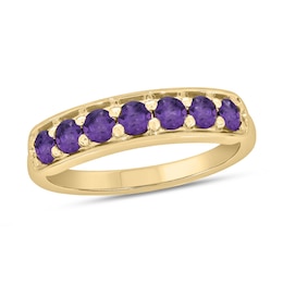 3.0mm Amethyst Seven Stone Sideways Bar Band in 10K Gold