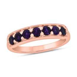 3.0mm Amethyst Seven Stone Sideways Bar Band in 10K Rose Gold