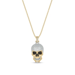 Men's 3/8 CT. T.W. Black and White Diamond Skull with Helmet Pendant in Sterling Silver and 14K Gold Plate