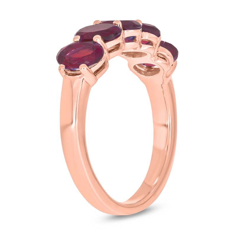 Oval Lab-Created Ruby Five Stone Band in 10K Rose Gold