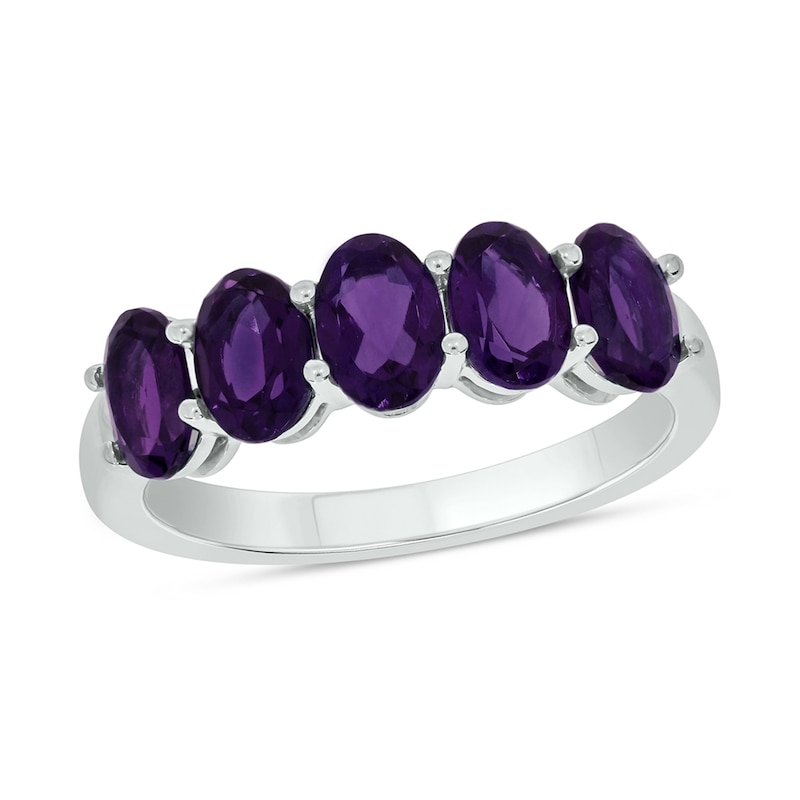 Main Image 1 of Oval Amethyst Five Stone Band in 10K White Gold