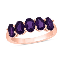 Oval Amethyst Five Stone Band in 10K Rose Gold