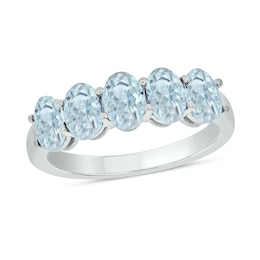 Oval Aquamarine Five Stone Band in 10K White Gold