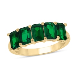 Emerald-Cut Lab-Created Emerald Five Stone Band in 10K Gold