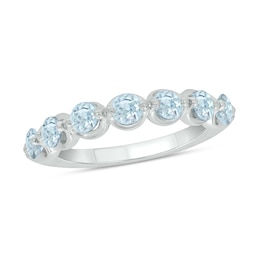 3.5mm Aquamarine Bubbles Seven Stone Band in 10K White Gold