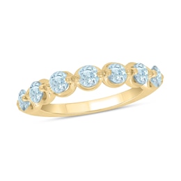 3.5mm Aquamarine Bubbles Seven Stone Band in 10K Gold