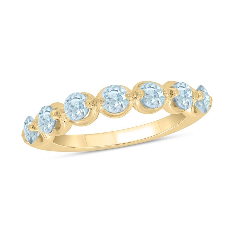 Main Image 1 of 3.5mm Aquamarine Bubbles Seven Stone Band in 10K Gold