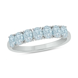 Oval Aquamarine Seven Stone Band in 10K White Gold