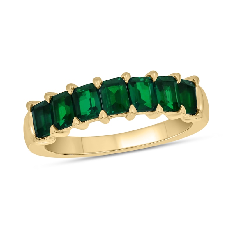 Main Image 1 of Emerald-Cut Lab-Created Emerald Tiered Seven Stone Band in 10K Gold