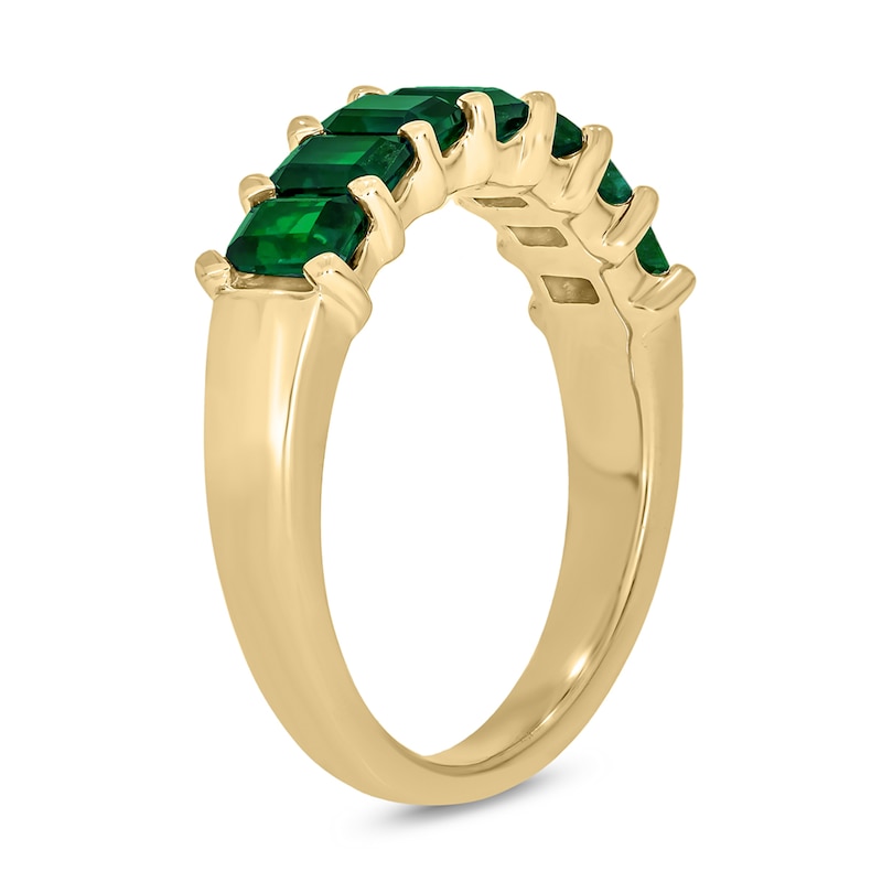 Main Image 2 of Emerald-Cut Lab-Created Emerald Tiered Seven Stone Band in 10K Gold