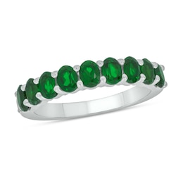 Oval Lab-Created Emerald Nine Stone Band in 10K White Gold