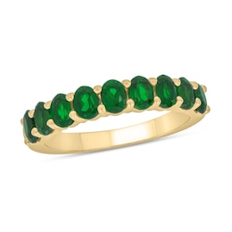 Oval Lab-Created Emerald Nine Stone Band in 10K Gold