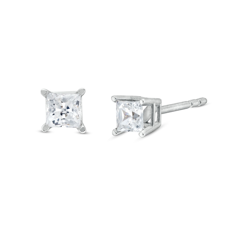 Main Image 1 of 1/3 CT. T.W. Princess-Cut Certified Lab-Created Diamond Solitaire Stud Earrings in 10K White Gold (I/SI2)