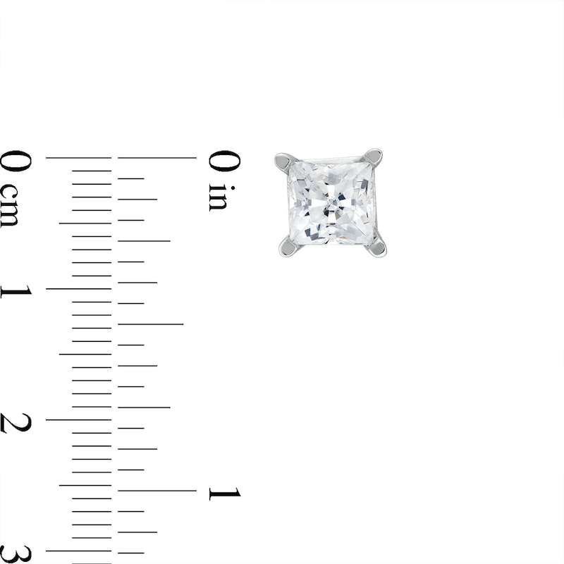 Main Image 3 of 1/3 CT. T.W. Princess-Cut Certified Lab-Created Diamond Solitaire Stud Earrings in 10K White Gold (I/SI2)