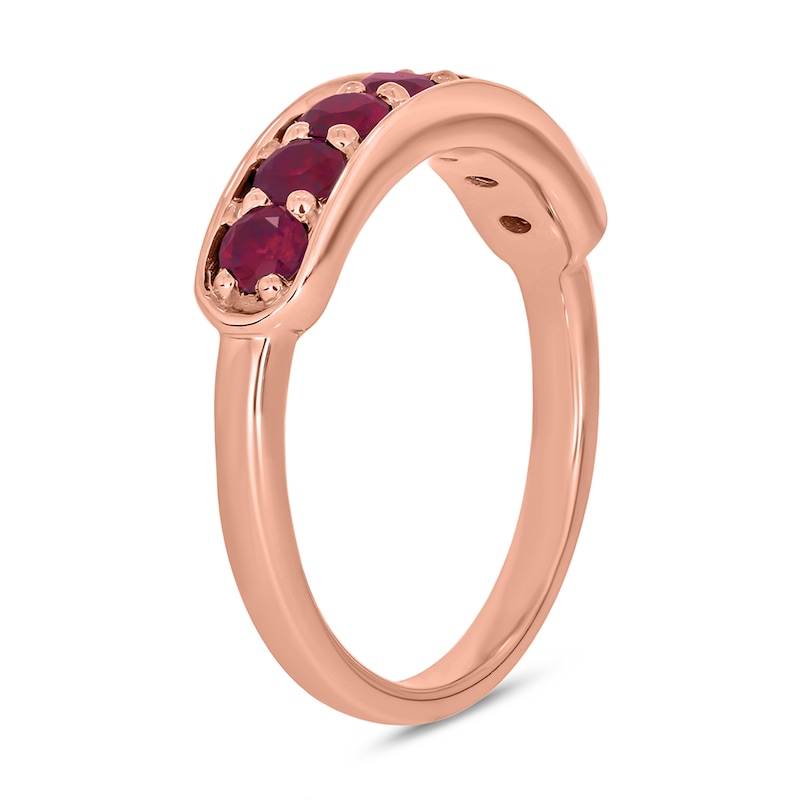 Main Image 2 of 3.0mm Lab-Created Ruby Seven Stone Sideways Bar Band in 10K Rose Gold