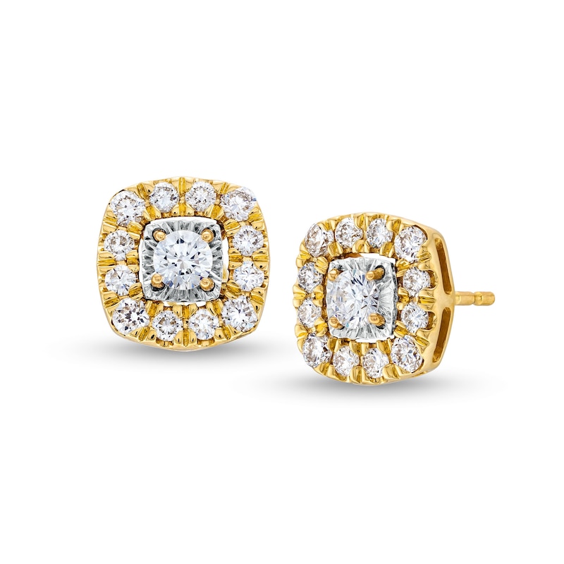 5/8 CT. T.W. Certified Lab-Created Diamond Cushion Frame Stud Earrings in 14K Gold (F/SI2)