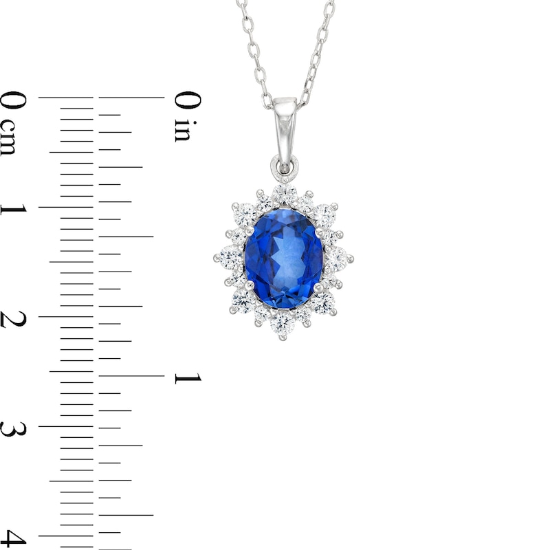 Main Image 5 of Oval Blue Lab-Created Sapphire and White Lab-Created Sapphire Sunburst Pendant, Ring and Earrings Set in Sterling Silver