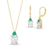 Thumbnail Image 1 of White Lab-Created Sapphire and Lab-Created Emerald Pendant and Drop Earrings Set in Sterling Silver with 18K Gold Plate