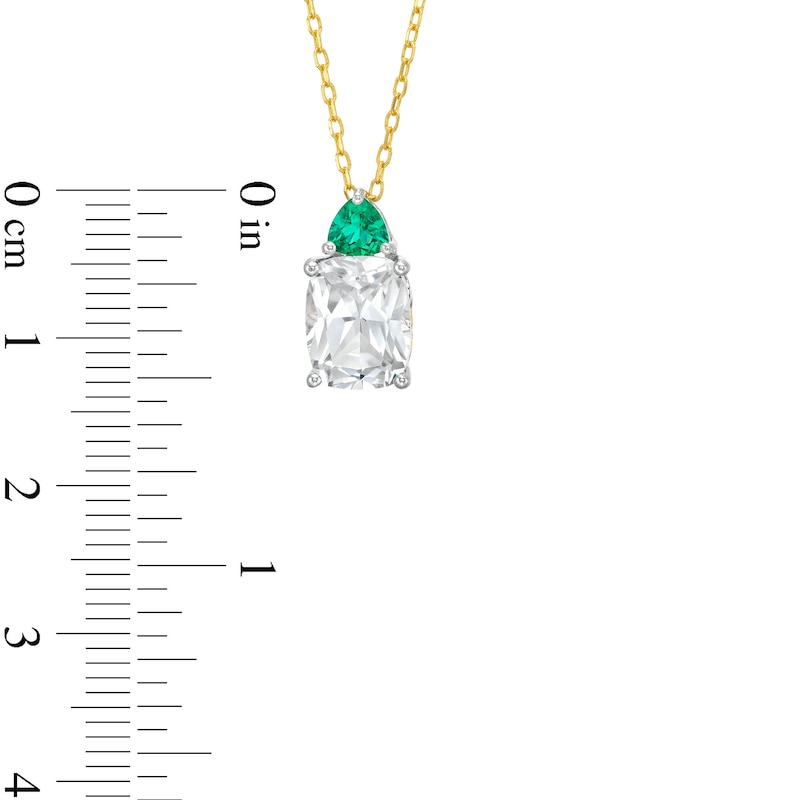 Main Image 4 of White Lab-Created Sapphire and Lab-Created Emerald Pendant and Drop Earrings Set in Sterling Silver with 18K Gold Plate