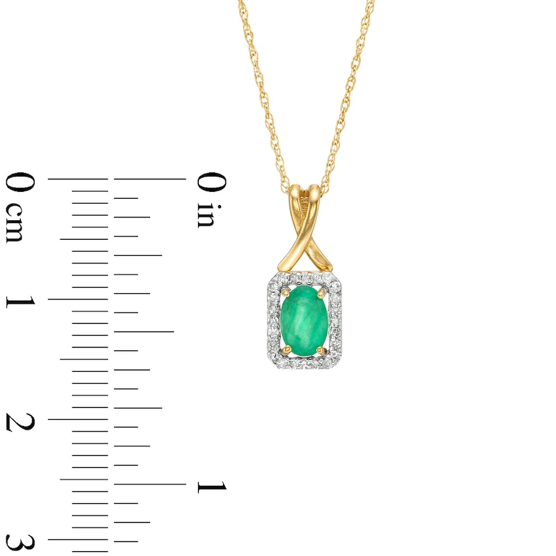 Main Image 3 of Oval Emerald and 1/15 CT. T.W. Diamond Rectangle Frame Pendant in 10K Gold