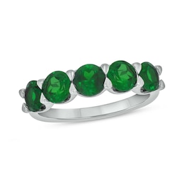 5.0mm Lab-Created Emerald Five Stone Band in Sterling Silver