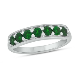 Lab-Created Emerald Sideways Bar Seven Stone Band in Sterling Silver