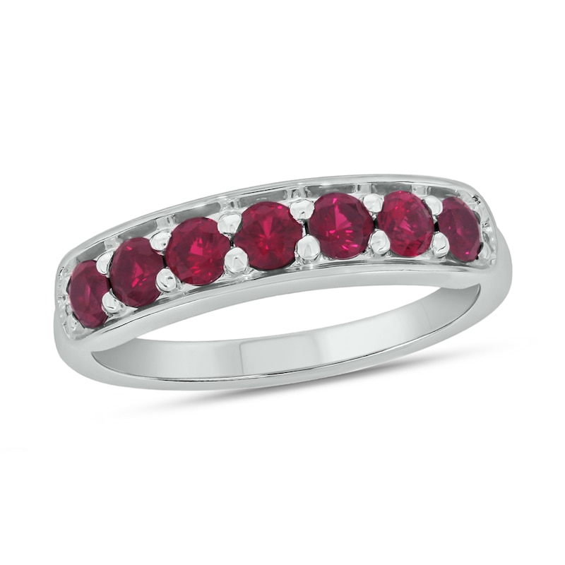 Lab-Created Ruby Sideways Bar Seven Stone Band in Sterling Silver