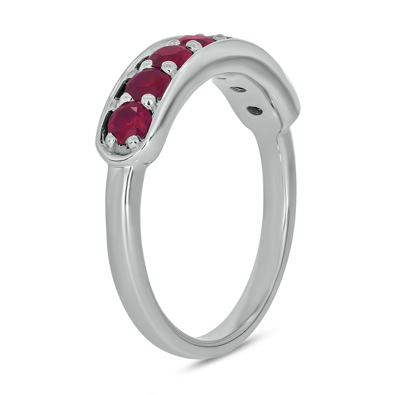 Lab-Created Ruby Sideways Bar Seven Stone Band in Sterling Silver