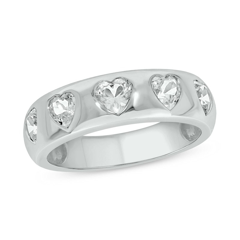 Main Image 1 of Heart-Shaped White Lab-Created Sapphire Hearts Band in Sterling Silver