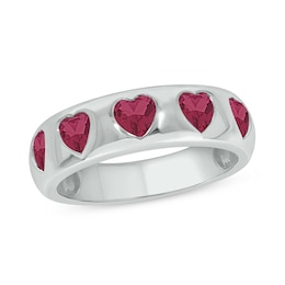 Heart-Shaped Lab-Created Ruby Hearts Band in Sterling Silver