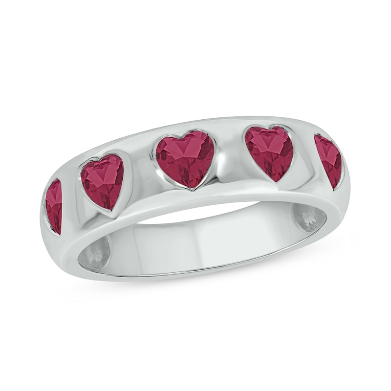 Main Image 1 of Heart-Shaped Lab-Created Ruby Hearts Band in Sterling Silver